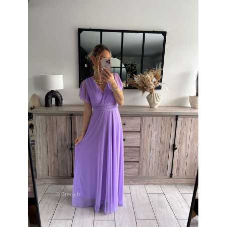 Robe longue de ceremonie couleur lilas manches courtes Couleur Lilas Taille Taille unique convient du 34 au 42