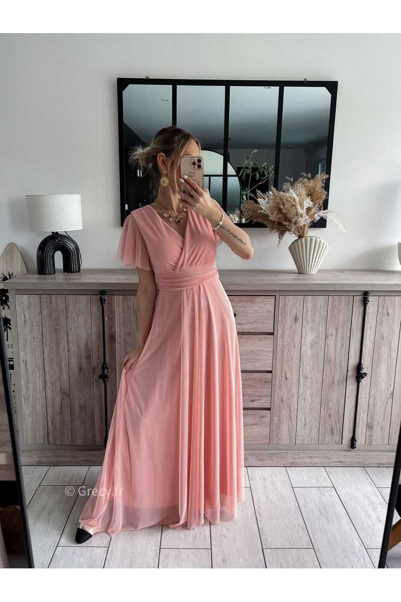 robe longue cérémonie rose clair pastel mariage baptême printemps été 2024 mode look ootd outfit grecy