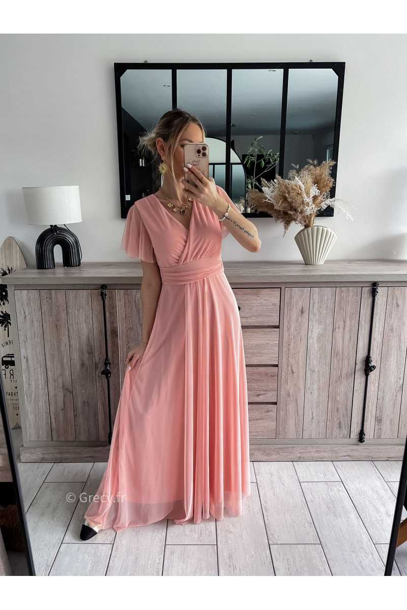 robe longue cérémonie rose clair pastel mariage baptême printemps été 2024 mode look ootd outfit grecy