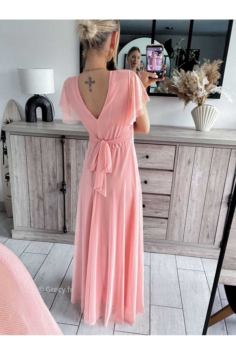 robe longue cérémonie rose clair pastel mariage baptême printemps été 2024 mode look ootd outfit grecy