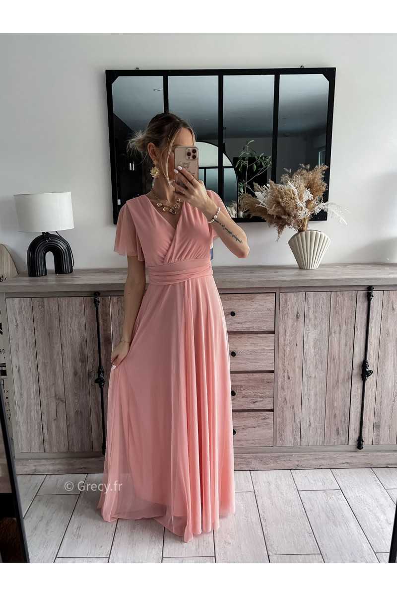 robe longue cérémonie rose clair pastel mariage baptême printemps été 2024 mode look ootd outfit grecy