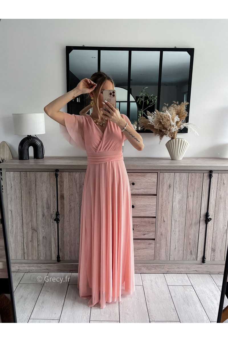 robe longue cérémonie rose clair pastel mariage baptême printemps été 2024 mode look ootd outfit grecy