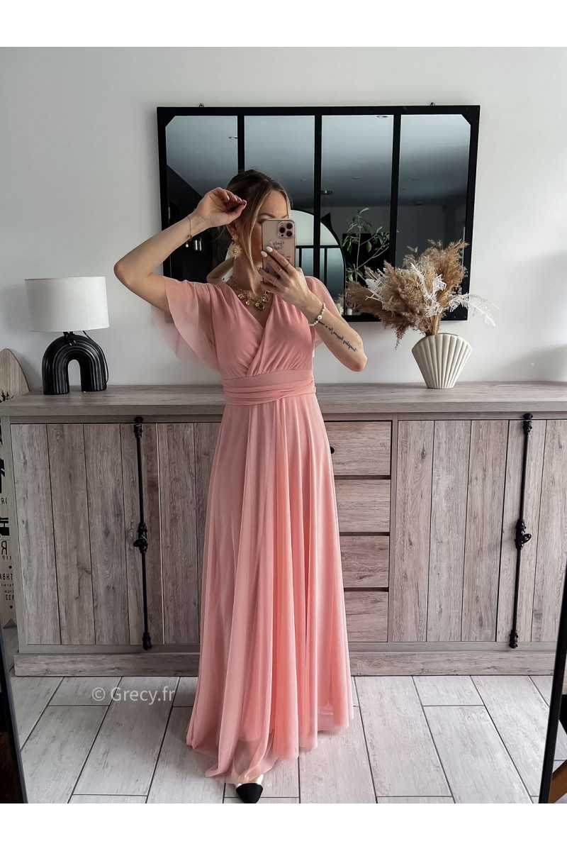 robe longue cérémonie rose clair pastel mariage baptême printemps été 2024 mode look ootd outfit grecy