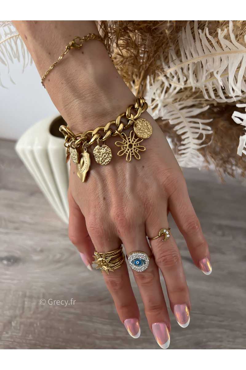 bracelet papilles charms or doré acier inoxydable bijoux été 2024 grecy