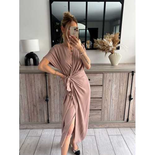 robe longue taupe nouée fendue mode tendance grecy été 2024 outfit ootd look