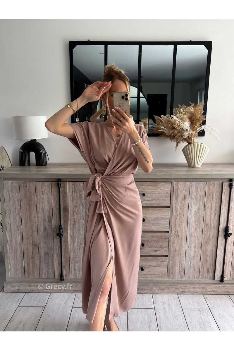 robe longue taupe nouée fendue mode tendance grecy été 2024 outfit ootd look