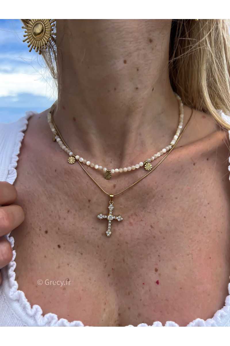 collier croix strass grecy bijoux acier inoxydable bijoux or doré