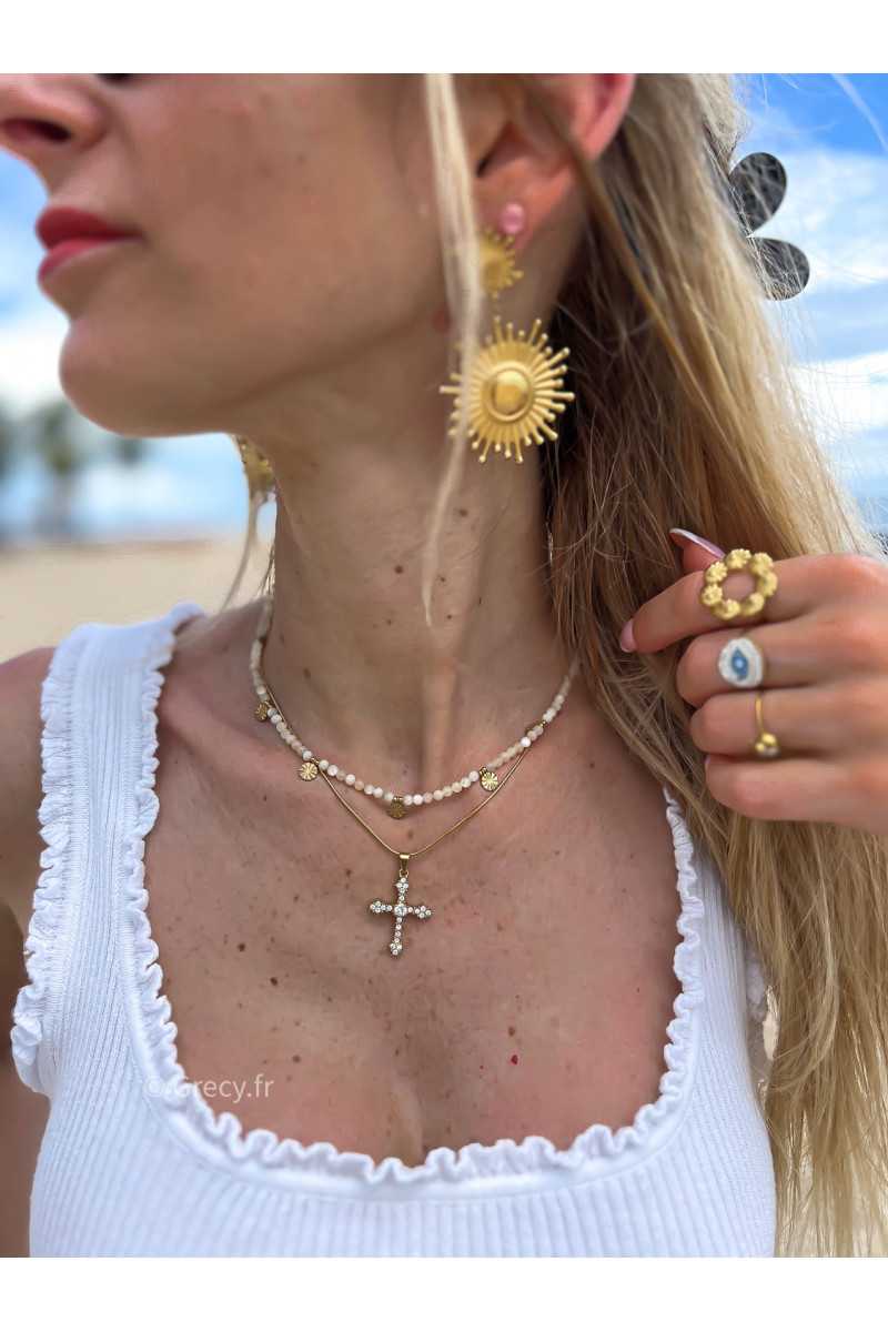 collier croix strass grecy bijoux acier inoxydable bijoux or doré