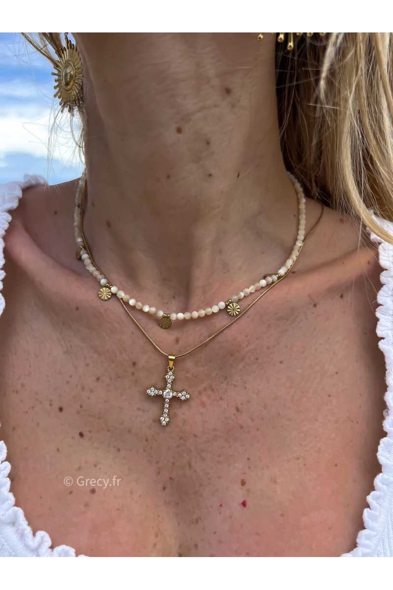 collier croix strass grecy bijoux acier inoxydable bijoux or doré