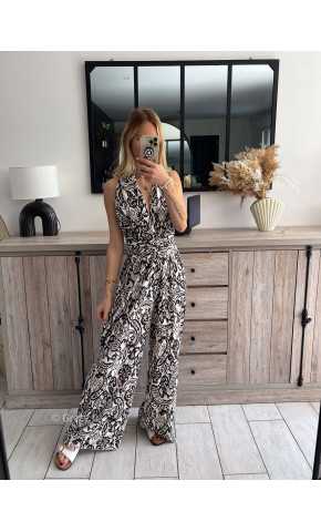 combinaison ethnique nouée pantalon fluide mode ootd look printemps été 2024 noir blanc