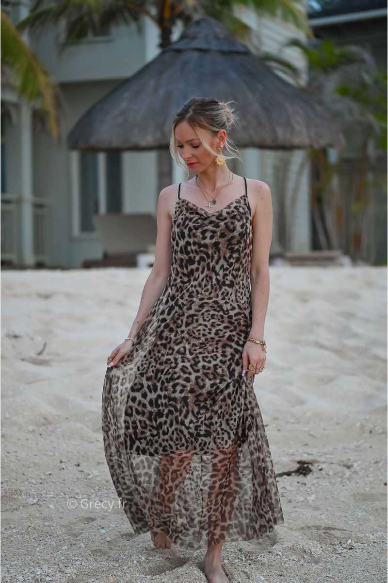 robe longue leopard zara dos ouvert bretelles mode ootd look printemps été 2024 plage