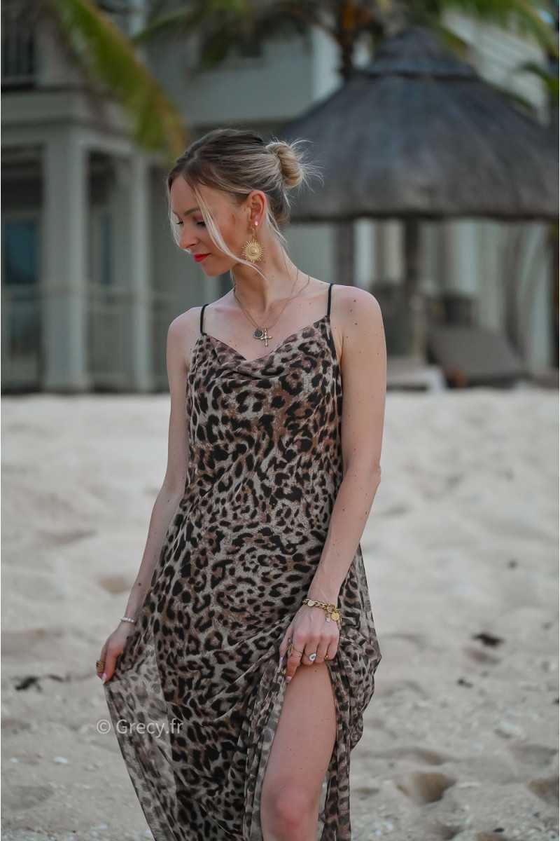 robe longue leopard zara dos ouvert bretelles mode ootd look printemps été 2024 plage
