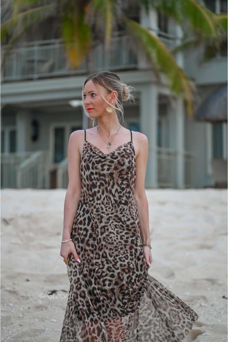 robe longue leopard zara dos ouvert bretelles mode ootd look printemps été 2024 plage