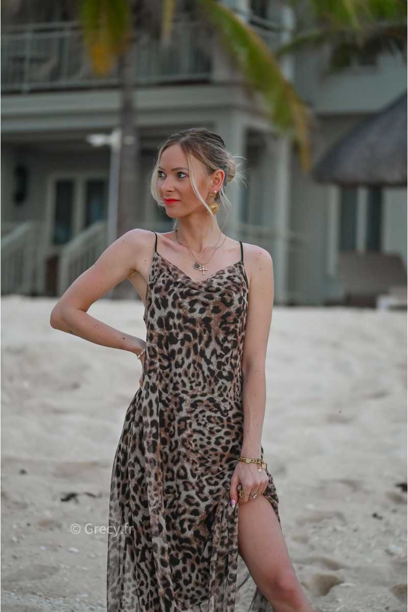 robe longue leopard zara dos ouvert bretelles mode ootd look printemps été 2024 plage