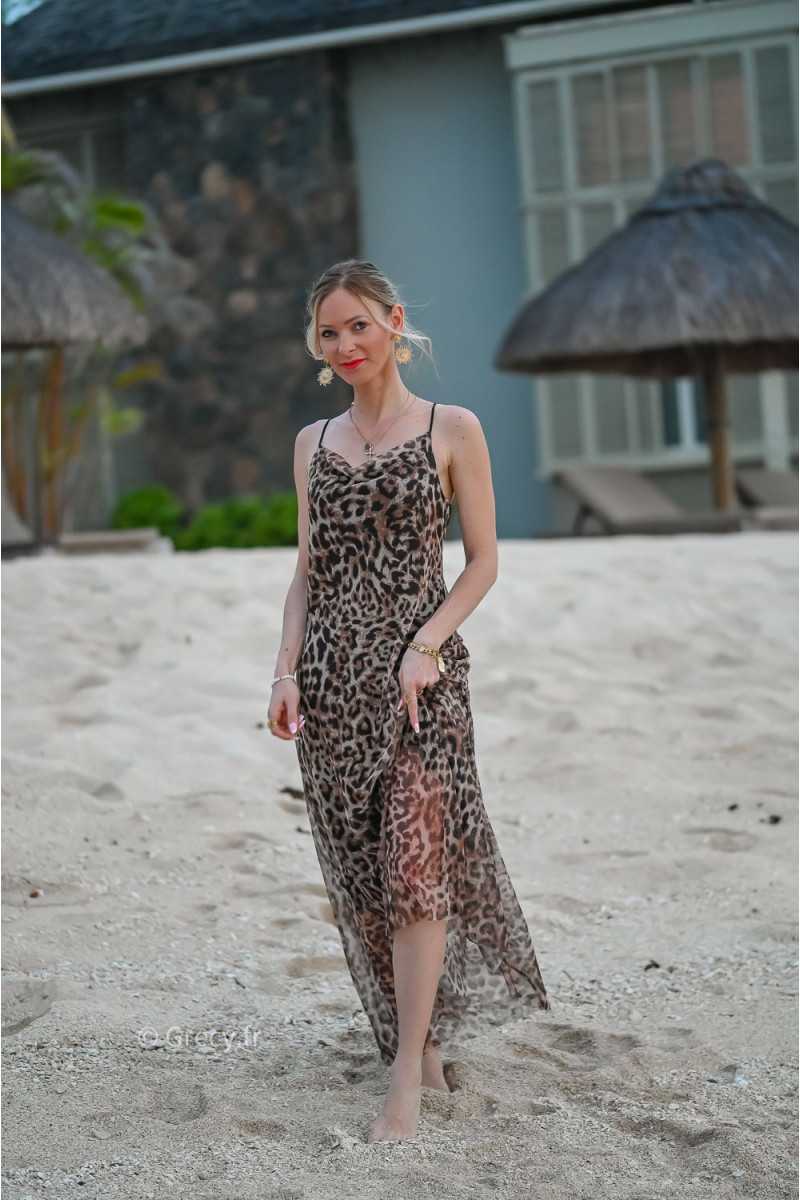 robe longue leopard zara dos ouvert bretelles mode ootd look printemps été 2024 plage