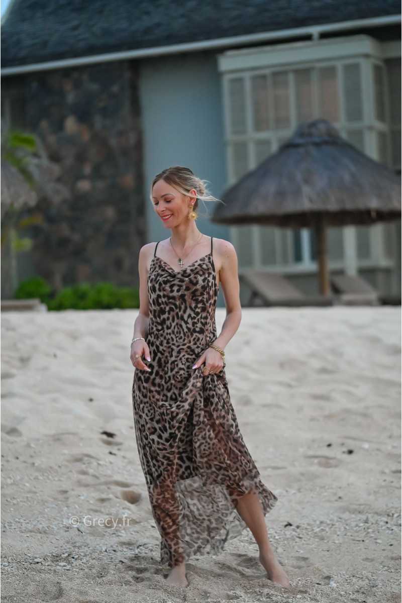 robe longue leopard zara dos ouvert bretelles mode ootd look printemps été 2024 plage