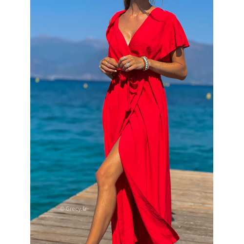 Robe longue rouge fendue