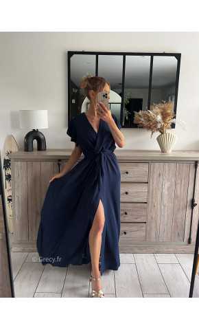 robe longue bleu marine cérémonie chic soirée grecy mode tendance look printemps été 2024