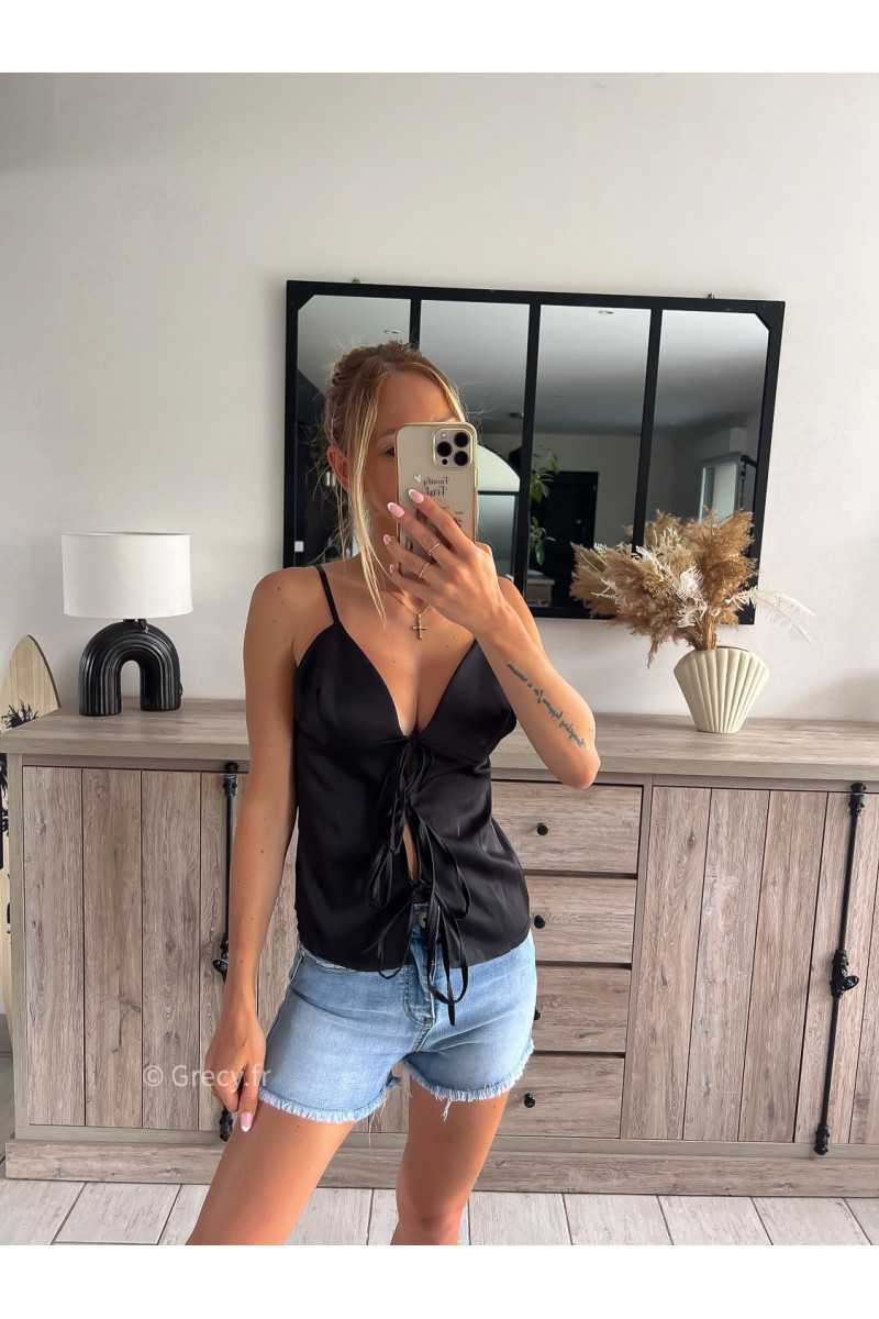 débardeur bretelles noir nouée noeuds devant zara grecy mode ootd outfit look printemps été 2024