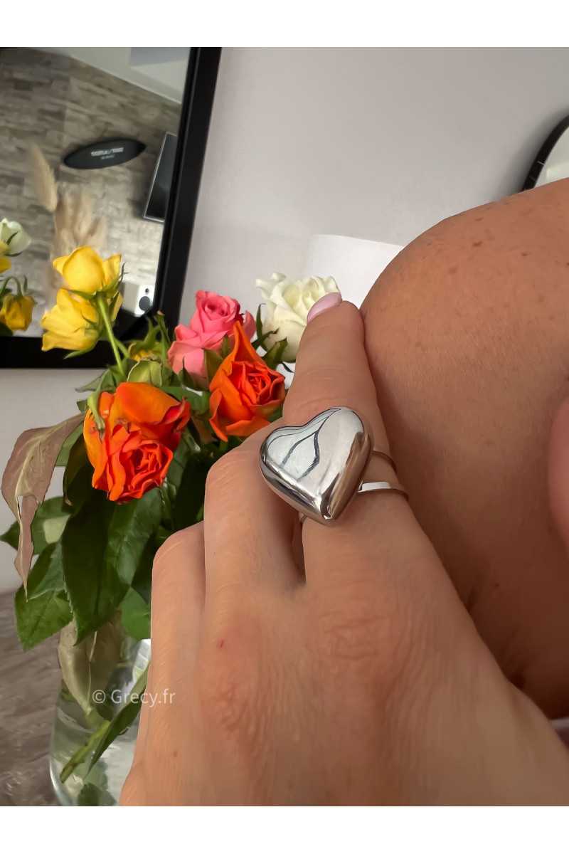 bague coeur agent argenté parure acier inoxydable tendance accessoires