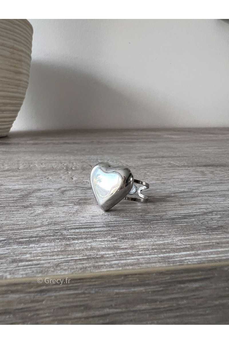 bague coeur agent argenté parure acier inoxydable tendance accessoires
