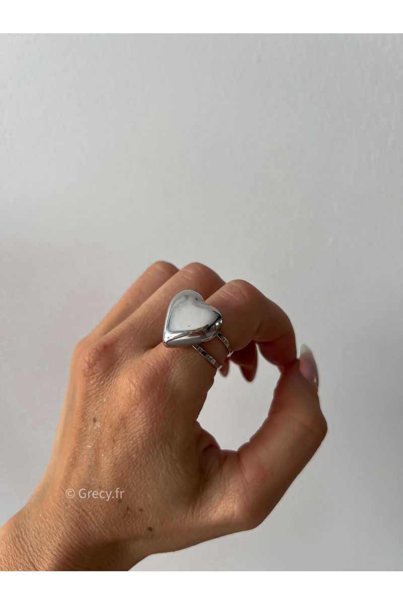 bague coeur agent argenté parure acier inoxydable tendance accessoires