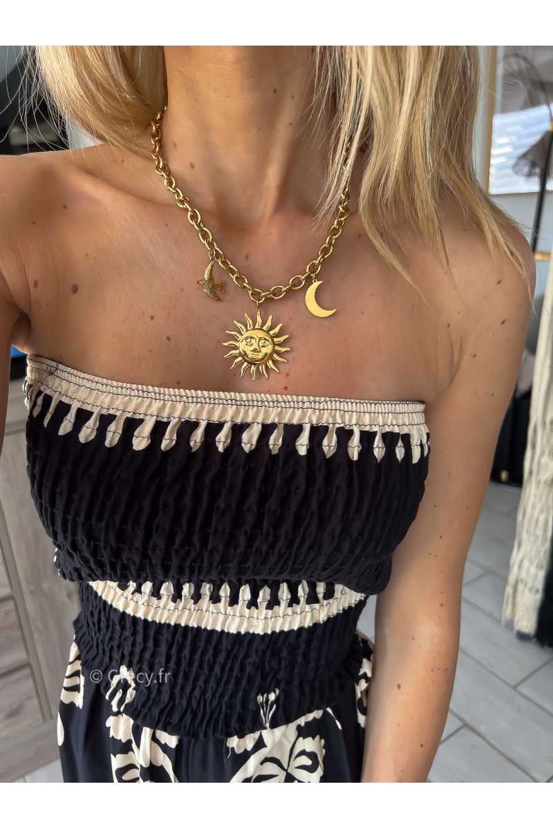 collier soleil lune oiseau charms doré or ou argenté parure acier inoxydable tendance accessoires