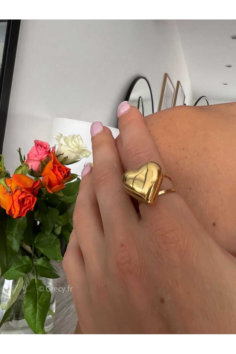 bague coeur doré or parure acier inoxydable tendance accessoires