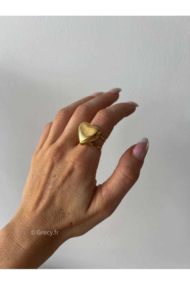 bague coeur doré or parure acier inoxydable tendance accessoires