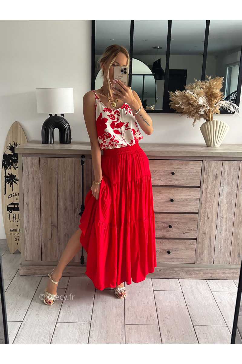 jupe longue rouge printemps été 2024 mode tendance look grecy