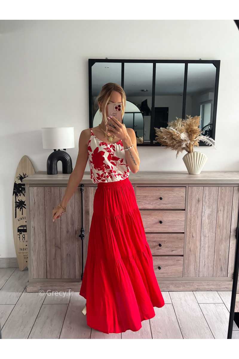 jupe longue rouge printemps été 2024 mode tendance look grecy