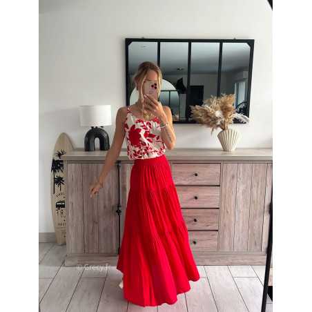 Jupe longue Lucie rouge avec taille elastique Couleur rouge Taille M L