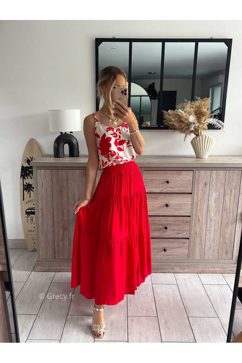 jupe longue rouge printemps été 2024 mode tendance look grecy