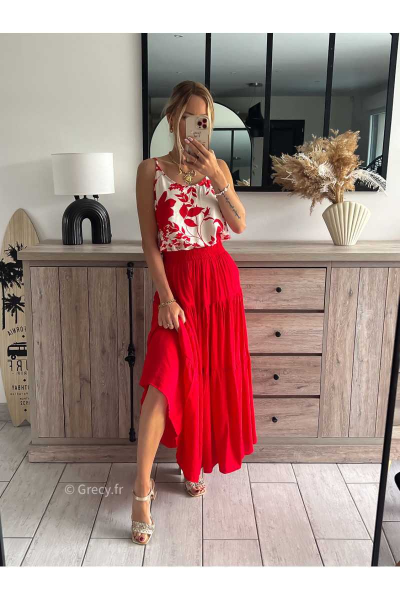 jupe longue rouge printemps été 2024 mode tendance look grecy