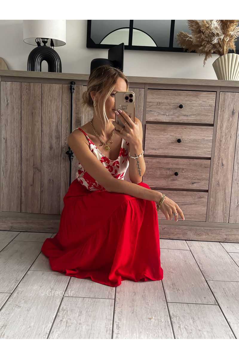 jupe longue rouge printemps été 2024 mode tendance look grecy