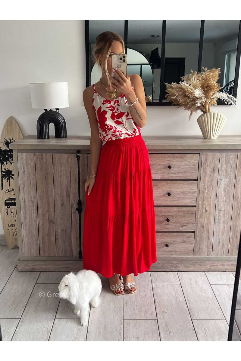 jupe longue rouge printemps été 2024 mode tendance look grecy
