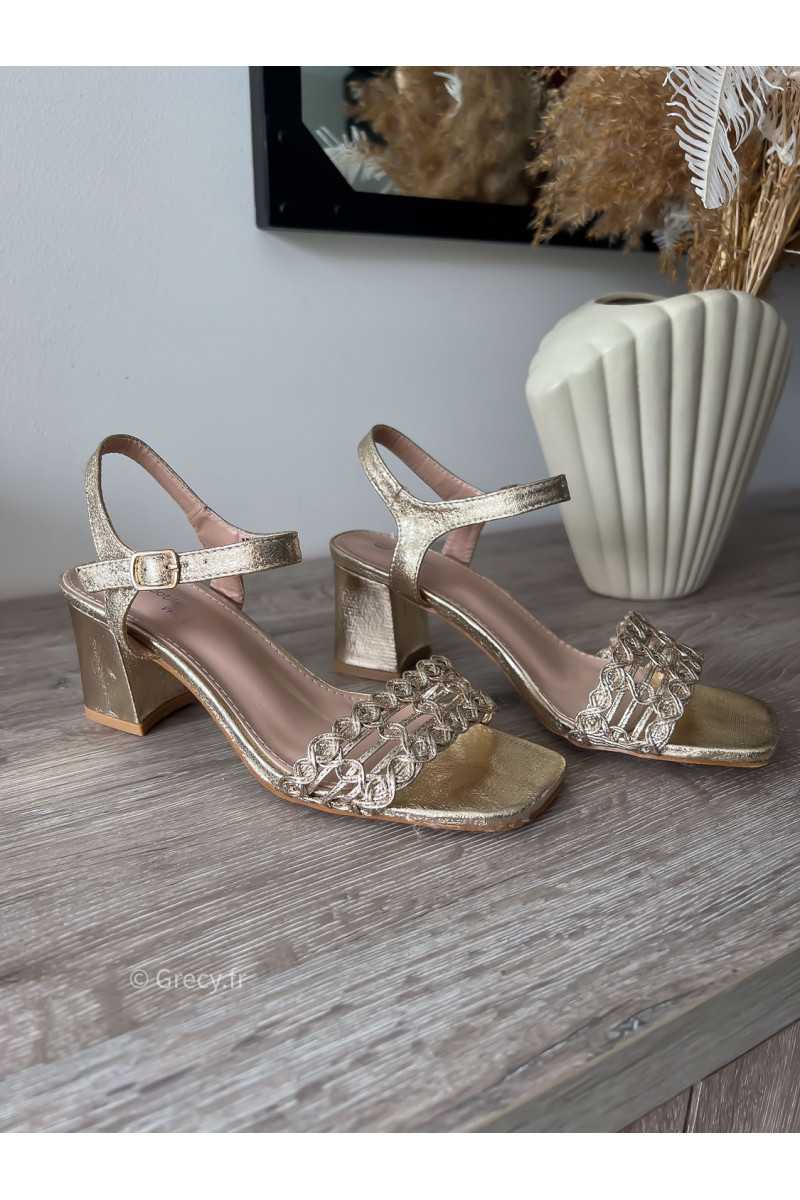 sandales dorées tressées or talons confortables cérémonie mariage soirée printemps été 2024 mode tendance look grecy