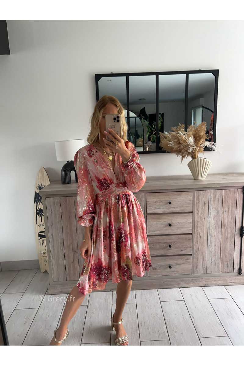 robe courte cérémonie rose terracotta dorée gold manches longues mariage été Summer 2024 mode tendance grecy look