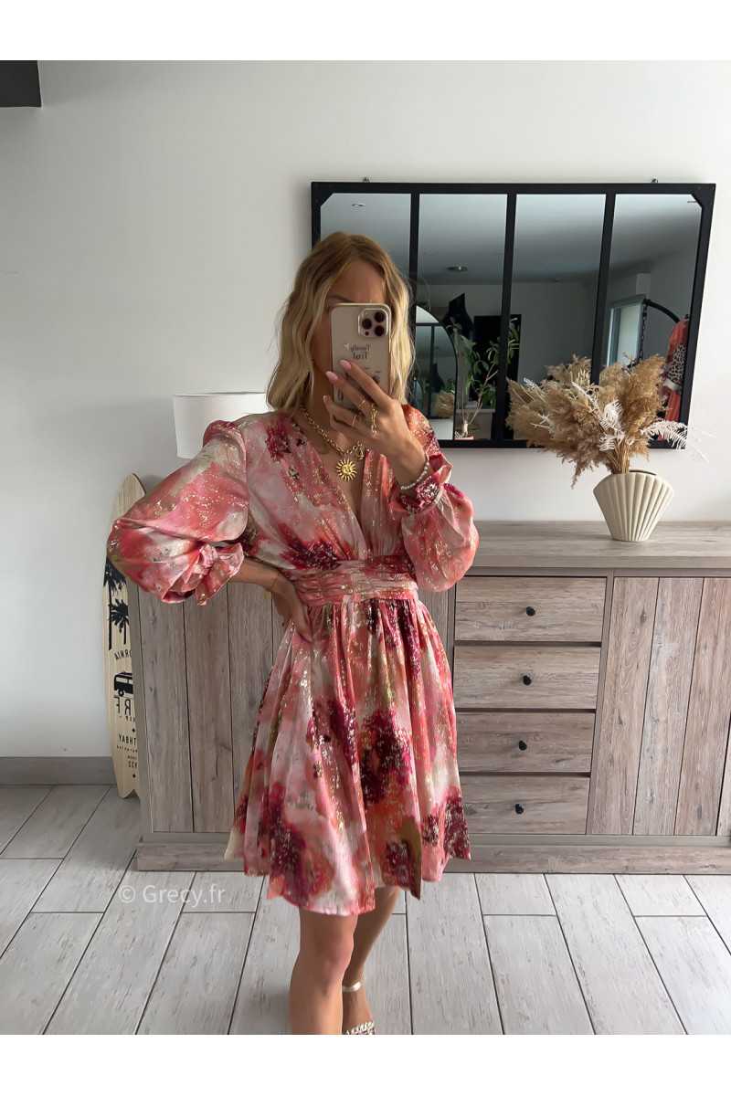 robe courte cérémonie rose terracotta dorée gold manches longues mariage été Summer 2024 mode tendance grecy look