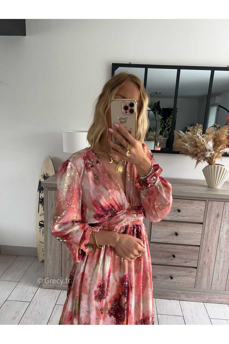 robe courte cérémonie rose terracotta dorée gold manches longues mariage été Summer 2024 mode tendance grecy look