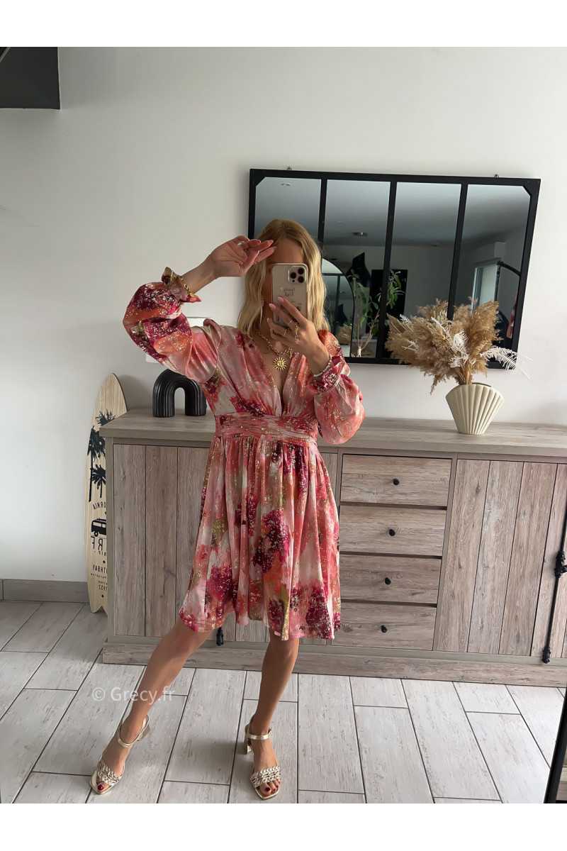 robe courte cérémonie rose terracotta dorée gold manches longues mariage été Summer 2024 mode tendance grecy look
