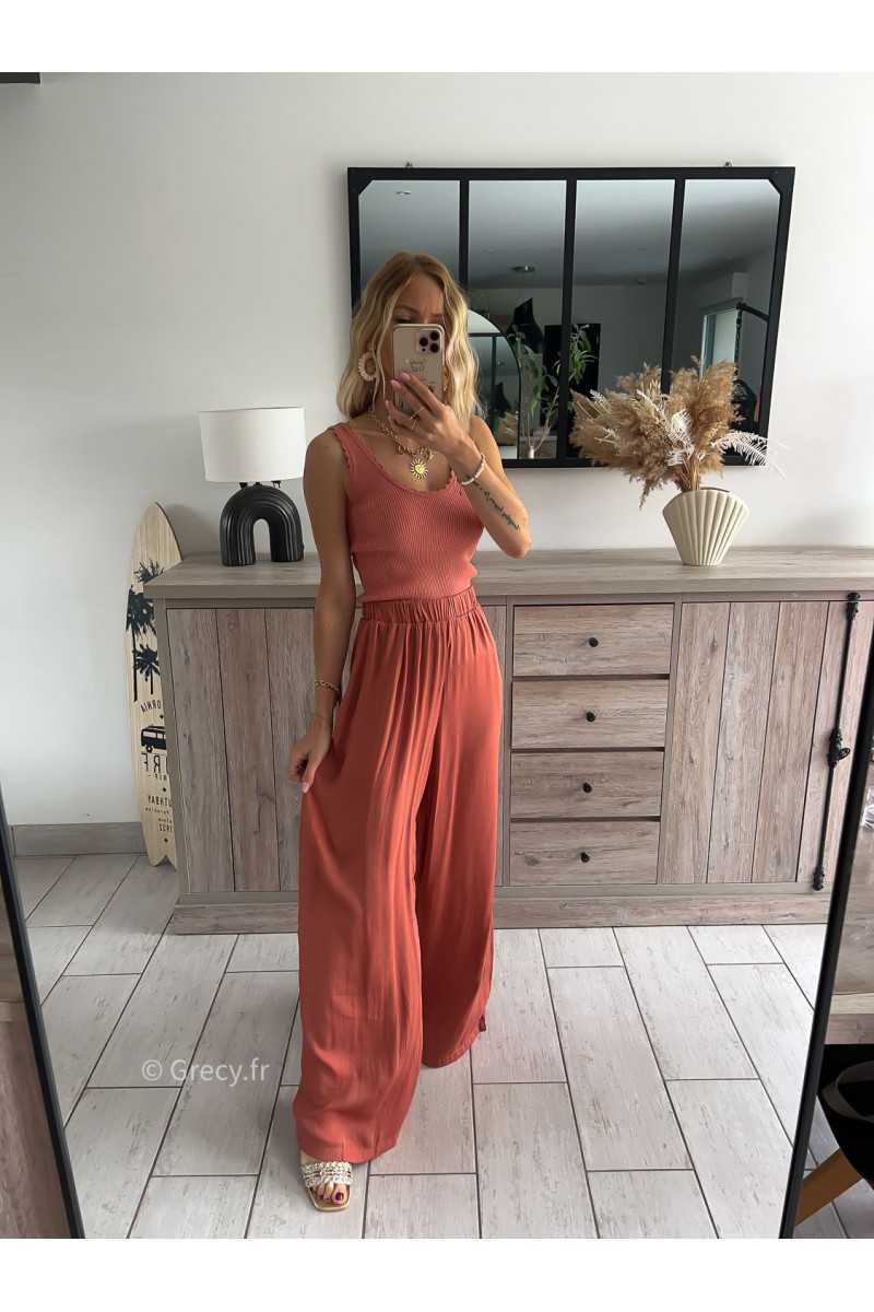 pantalon fluide léger élastique terracotta été Summer 2024 mode tendance grecy look