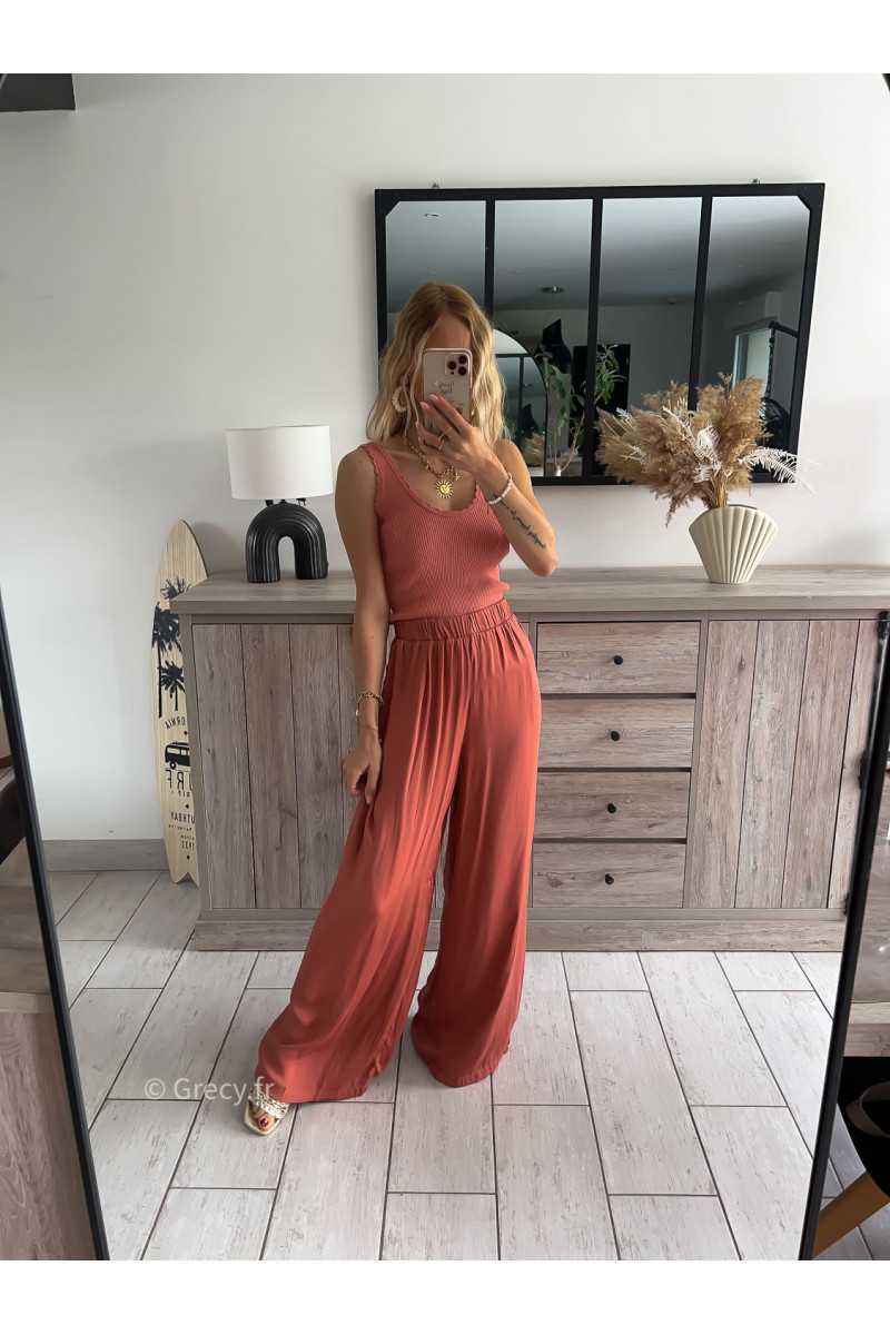 pantalon fluide léger élastique terracotta été Summer 2024 mode tendance grecy look