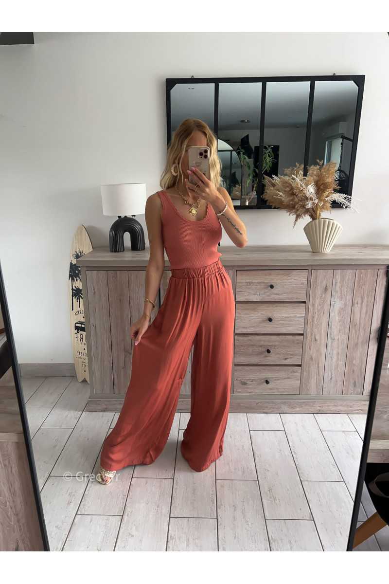 pantalon fluide léger élastique terracotta été Summer 2024 mode tendance grecy look