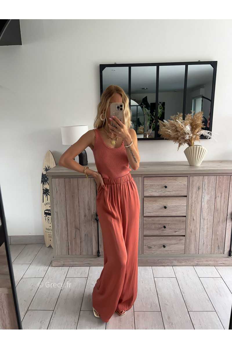 pantalon fluide léger élastique terracotta été Summer 2024 mode tendance grecy look