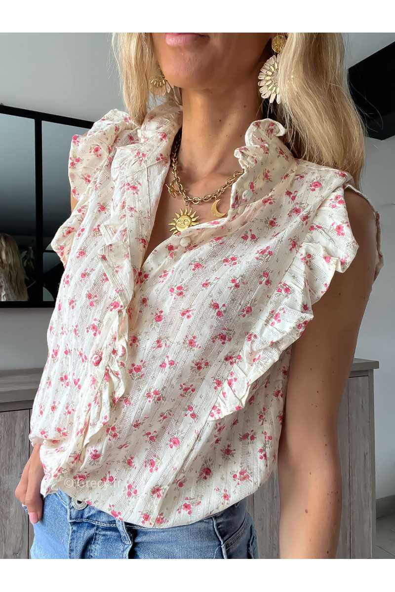 Chemisier fleuri volants gaze de coton été Summer 2024 mode tendance grecy look