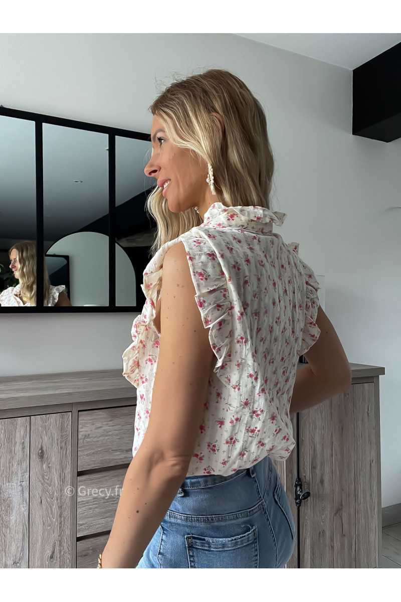 Chemisier fleuri volants gaze de coton été Summer 2024 mode tendance grecy look