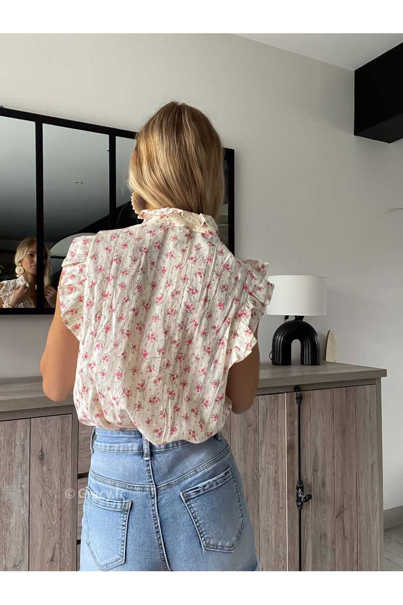 Chemisier fleuri volants gaze de coton été Summer 2024 mode tendance grecy look