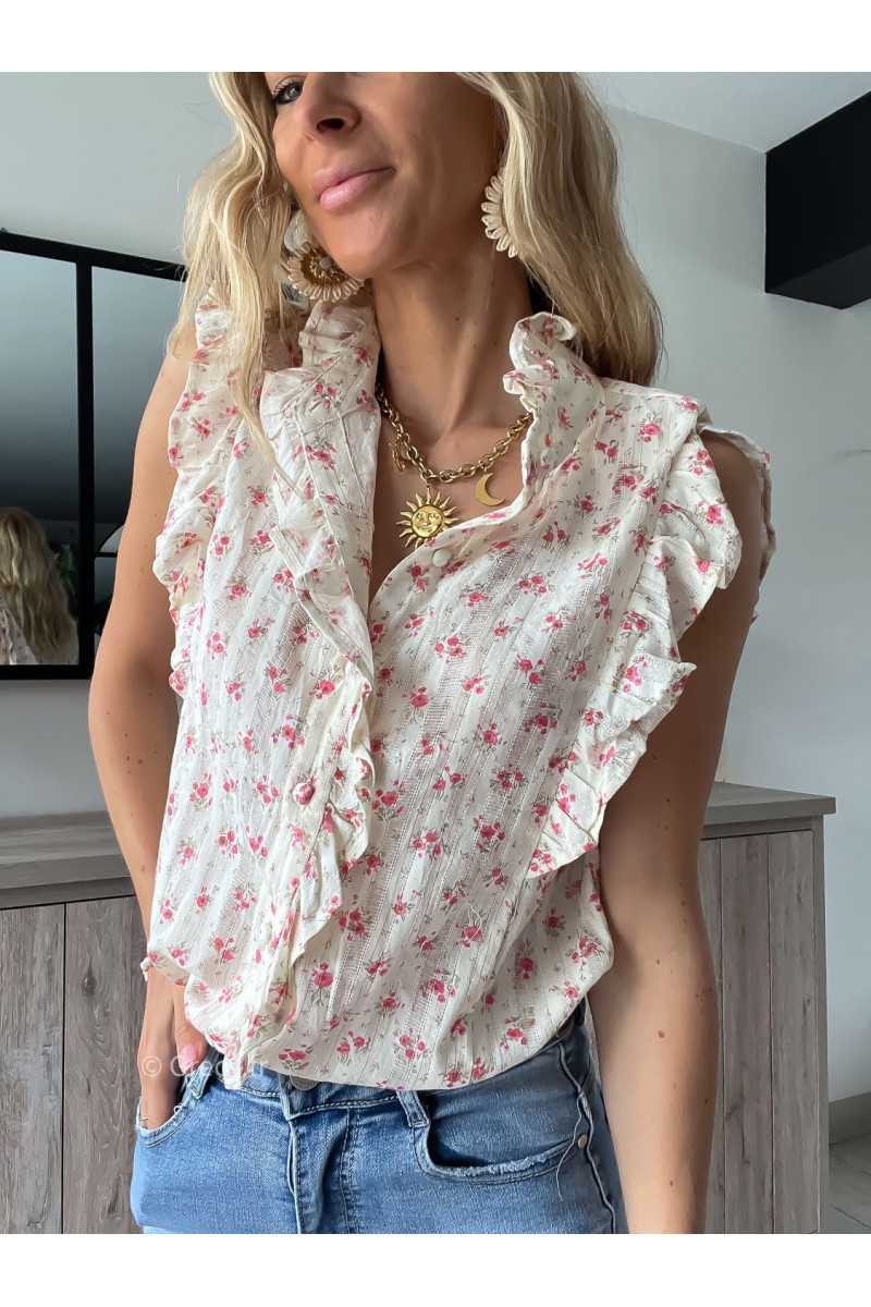 Chemisier fleuri volants gaze de coton été Summer 2024 mode tendance grecy look