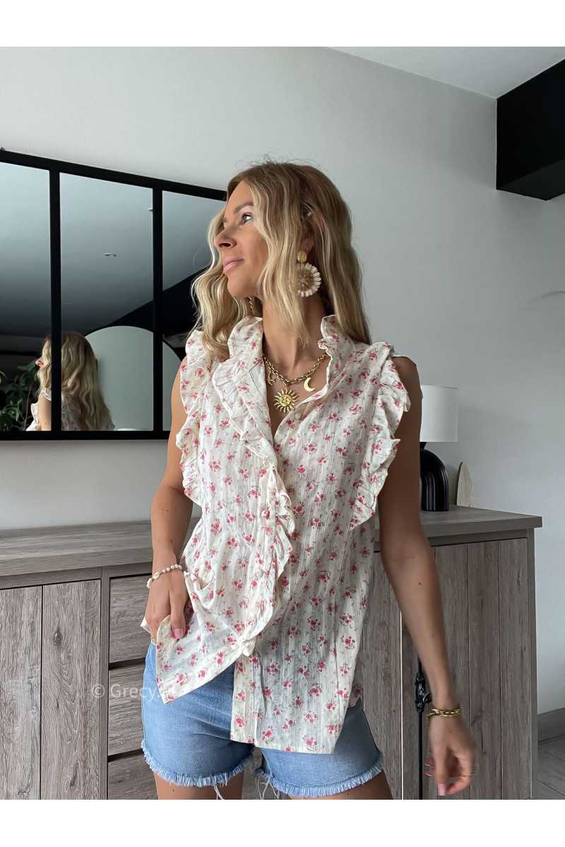 Chemisier fleuri volants gaze de coton été Summer 2024 mode tendance grecy look